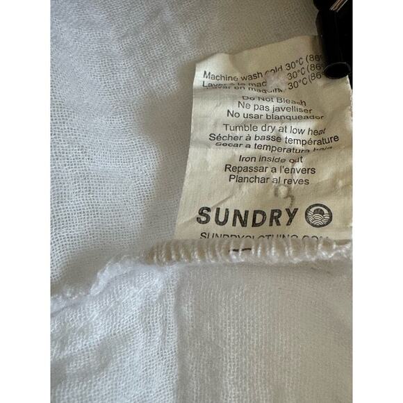 Sundry White Dress Draw String Waist Rainbow Threaded Long Sleeve Size 2 Medium - Picture 12 of 13